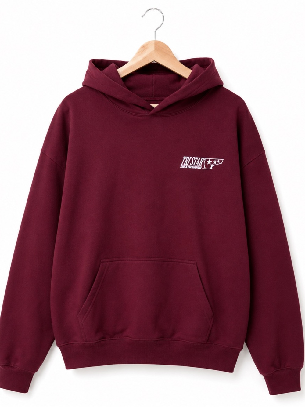 Gildan Burgundy Hooded Crewneck with Small White Chest Logo
